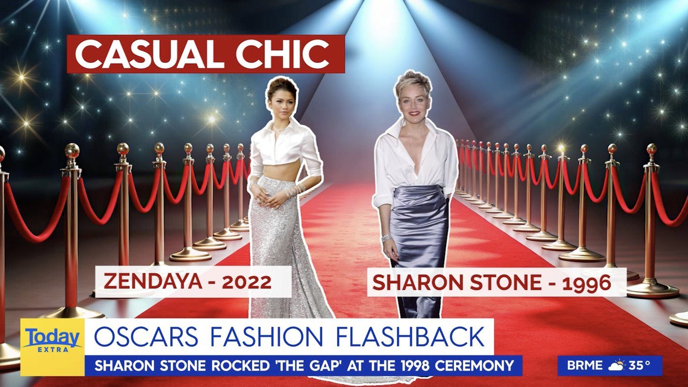 Sharon Stone in 1998 and Zendaya in 2022