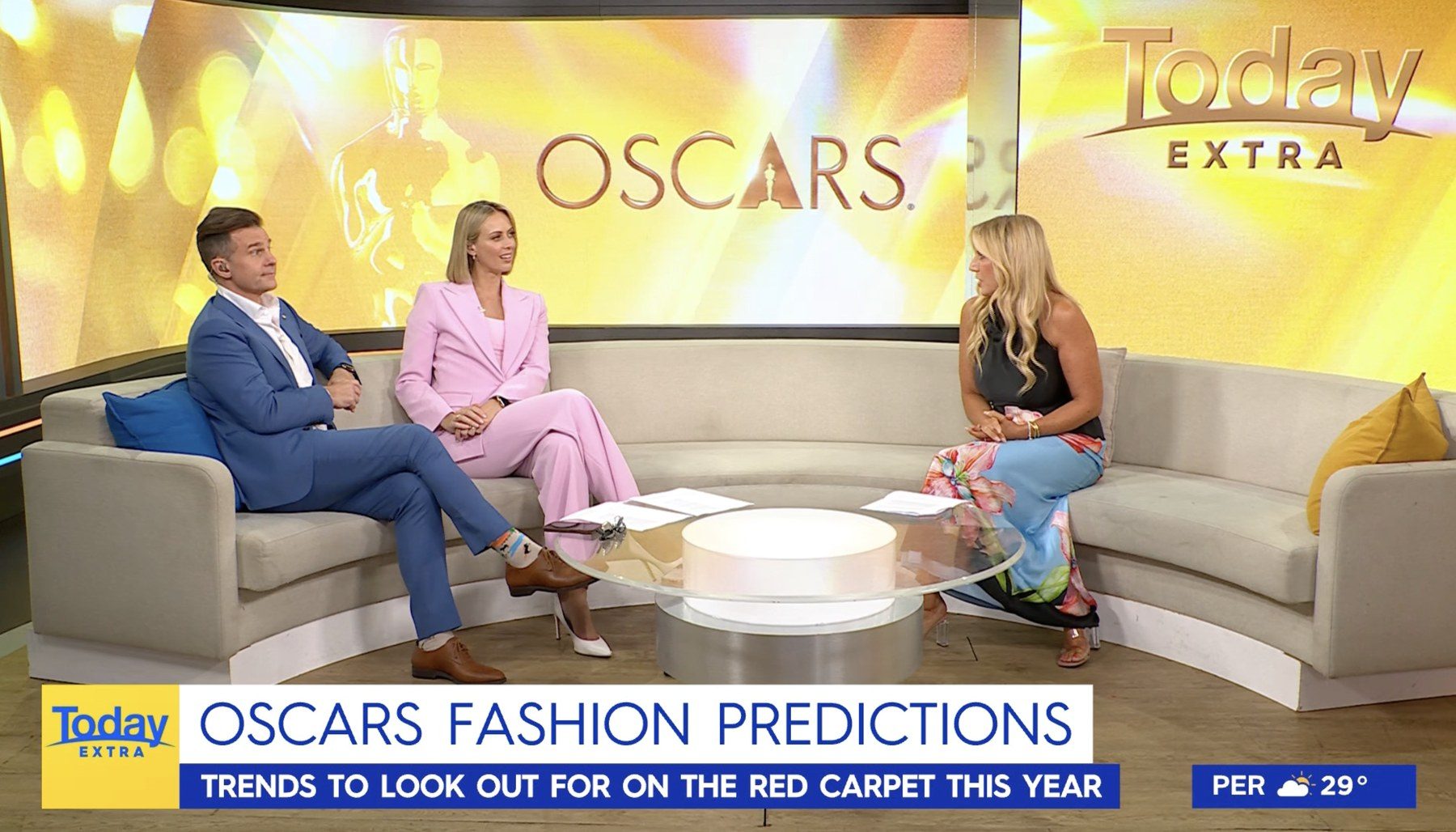 Jo on the Today Extra couch talking Oscars fashion